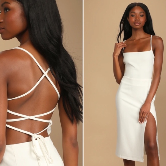 LULU's Wedding Engagement Bachelorette Bridal Shower Chic Sexy Midi Dress - Picture 5 of 5